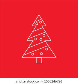 Christmas tree  element in flat simple style on red background.