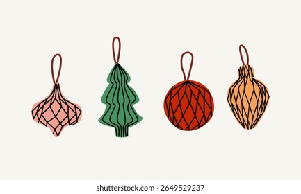 Christmas tree elements made of paper. Eco Christmas. Perfect for scrapbooking, greeting card, party invitation stickers. New Year`s decorations