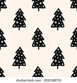 Weihnachtsbaum elm einfachen Skandal nahtlose Muster Design. Grafische Bäume, minimale Noel-Dekoration.