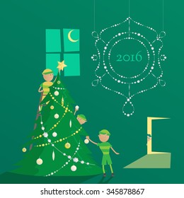 christmas tree with elves