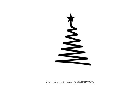 Christmas tree emblem, black isolated silhouette