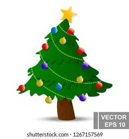Christmas tree. Emotions. Young. Cartoon style. For your design. New Year.