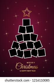 Christmas tree with empty photos, space to insert images. Vector illustration