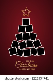 Christmas tree with empty photos, space to insert images. Vector illustration