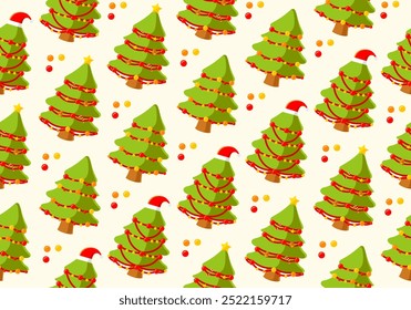 Patrón sin fin del árbol de navidad con estilo de diseño de dibujos animados adecuado para el fondo, pegatina, Plantilla.