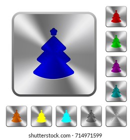 Christmas tree engraved icons on rounded square glossy steel buttons