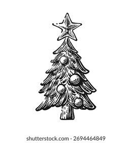 Árbol de Navidad grabado Vector retro