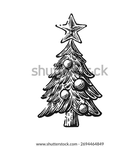 christmas tree engraving vector retro