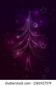 Christmas tree eps10 vector illustration background, shiny violet purple backdrop