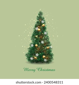 Christmas tree, evergreen tree, decorated with lights and ornaments as part of the Christmas celebration.