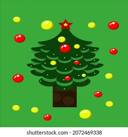 Christmas tree. Evergreen tree with decorations. Christmas and New Year celebration concept