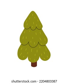 Christmas tree. Evergreen tree with decorations. Christmas and New Year celebration concept. Cartoon style, colorful drawing.