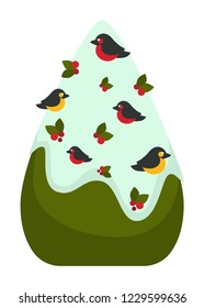 Christmas tree, evergreen pine decorated with garlands and toys vector. Winter holiday and celebration illustration