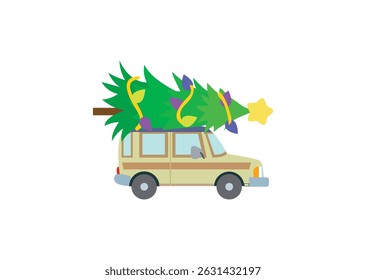 christmas tree evergreen pine fir vector emoji illustration symbol sign icon xmas vintage car retro