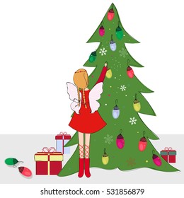 Christmas tree with fairy vector