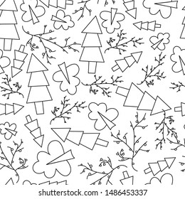 christmas tree and fantasy trees autumn hand drawn vector seemless pattern