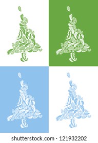 Christmas tree from feathers on colored backgrounds
