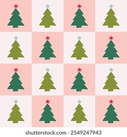 Christmas tree festive checkered seamless pattern design vector