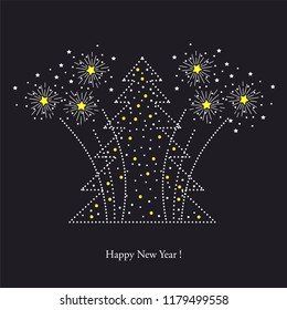 Christmas tree and festive fireworks,vector background for inscription and postcards