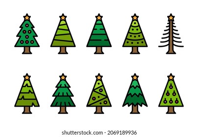 christmas tree filled outline icon set,vector and illustration