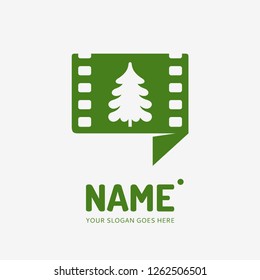 Christmas tree and film form. Vector logo design. Business concept icon.