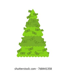 Christmas tree financial. dollars decoration. Symbol of Wealth and Prosperity. New Year vector illustration.
