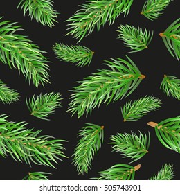 Christmas Tree Fir Branches Seamless Pattern. Vector Background