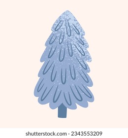 Christmas tree, fir in a naive children's style. Autumn colored illustration. Clipart for the design of greeting cards, invitations, prints, stickers and patterns.