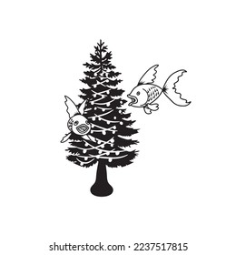 Christmas tree and fish illustration design.