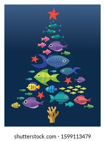 Christmas tree, fish set vector
