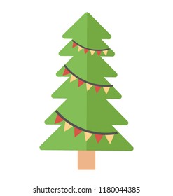 
A christmas tree with flag decorations, xmas decorations icon 
