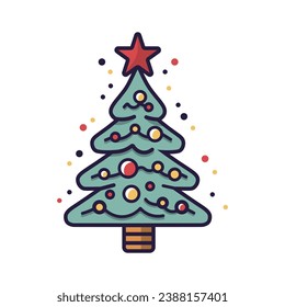 Christmas tree flat color line icon. Vector illustration of Christmas tree.