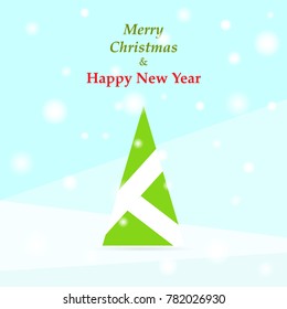 Christmas tree in flat design with abstract branches.