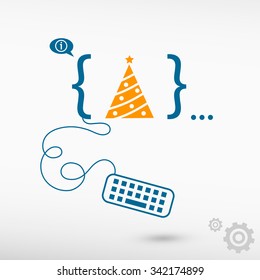 Christmas tree and flat design elements. Design concept icons for application development, web design, creative process.