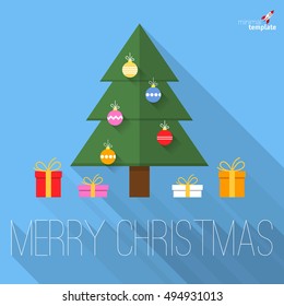 Christmas Tree Flat Design Greeting Card Stock Vector (Royalty Free ...