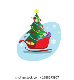 christmas tree flat design illustration and clip art design elements
