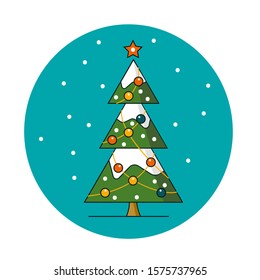 Christmas tree. Flat design. Isolated on circle background.