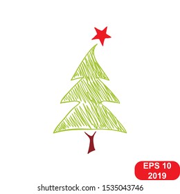 Christmas tree flat design vector icon isolated on white. Christmas tree vector. New Year tree isolated. Christmas tree vector illustration