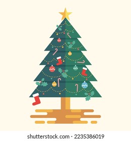 Christmas Tree Flat Design Vector Illustration