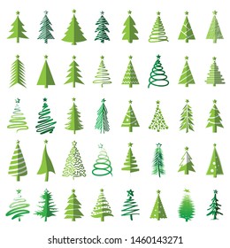 Christmas tree flat icon, logo or symbol set for new year card and design