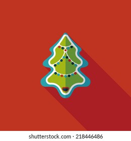 Christmas tree flat icon with long shadow eps10