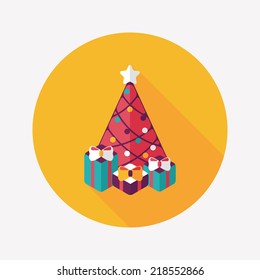 Christmas tree flat icon with long shadow eps10