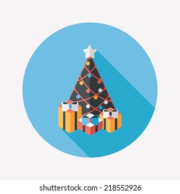 Christmas tree flat icon with long shadow eps10