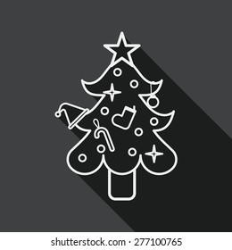Christmas tree flat icon with long shadow, line icon