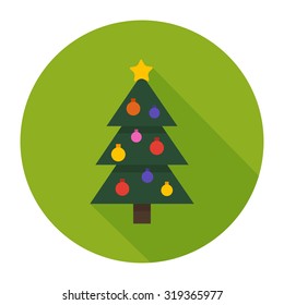 Christmas tree flat icon with long shadow