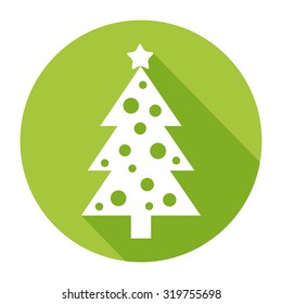 Christmas tree flat icon with long shadow