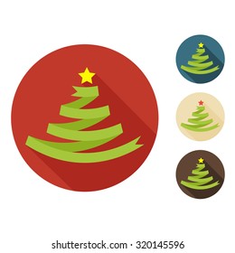 Christmas tree flat icon with long shadow,set
