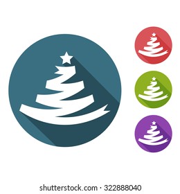Christmas tree flat icon with long shadow