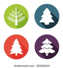Christmas tree flat icon with long shadow, set