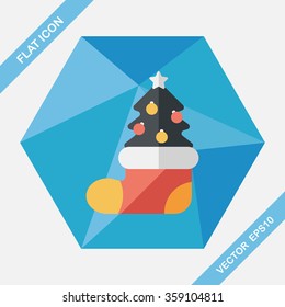 Christmas tree flat icon with long shadow, eps10